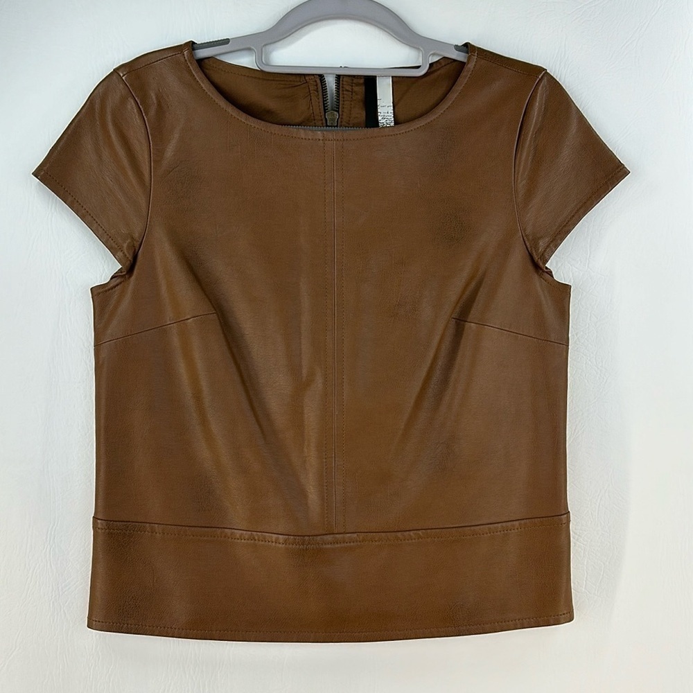 Kensie Faux Leather Cap Sleeve Top, S